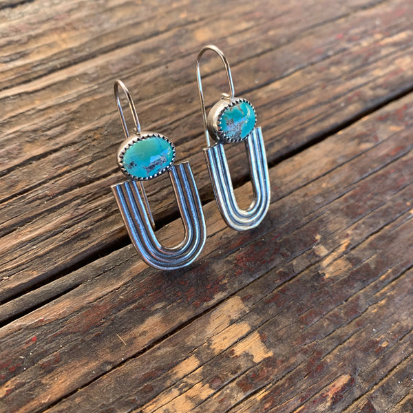 Turquoise and  Silver  U Shape earrings