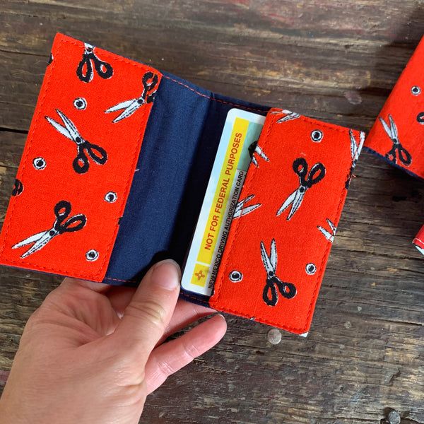 Red Scissors handmade vintage fabric wallet