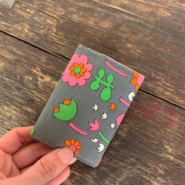 Funky flower grey handmade vintage fabric wallet