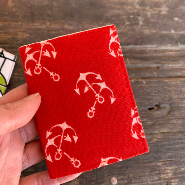 Red with white anchors handmade vintage fabric wallet