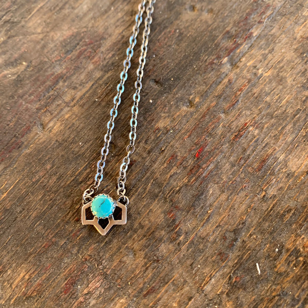 Three Petal Necklace Dainty turquoise and silver 18”