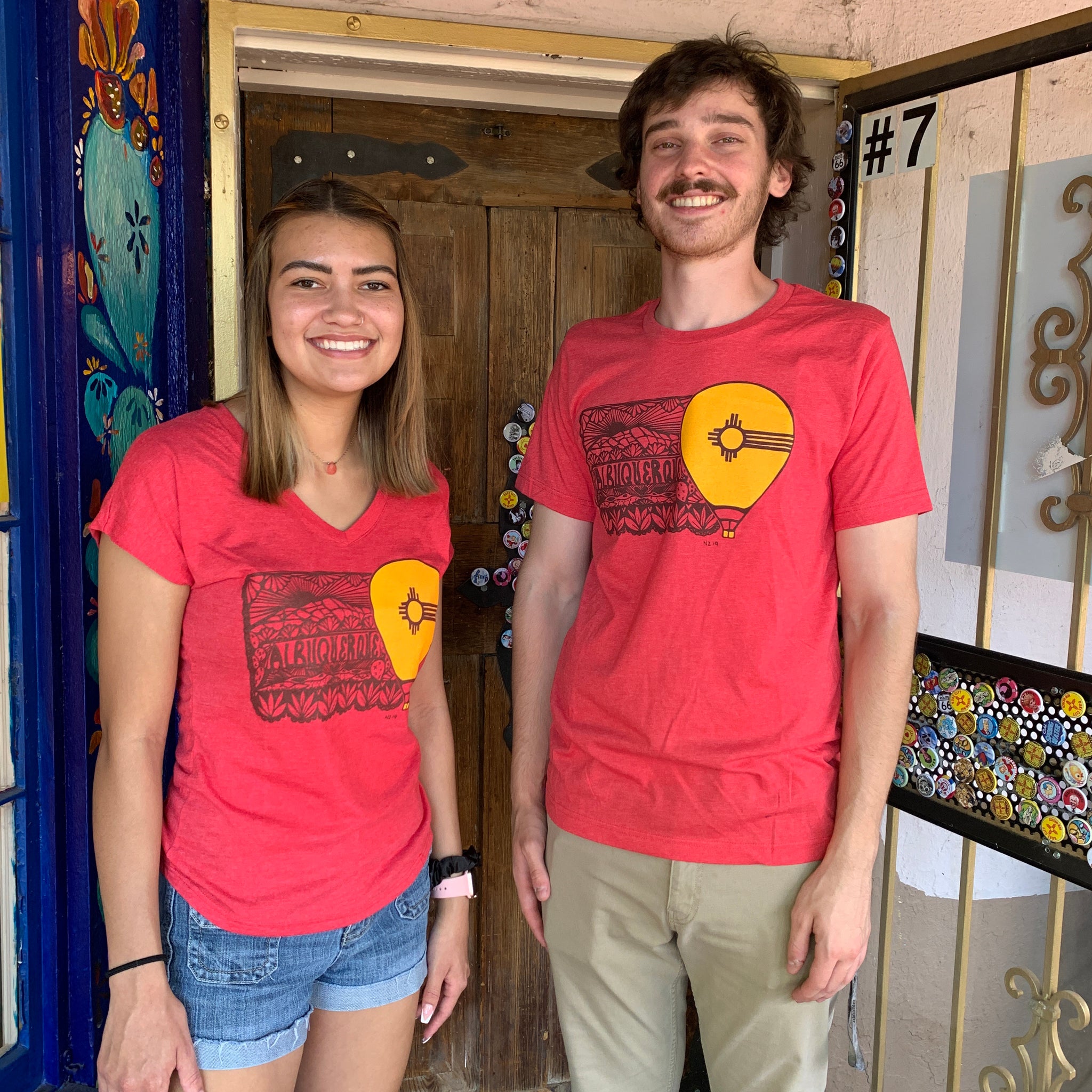 Albuquerque Balloon Red Ladies V Neck Tshirt nikkizabicki design