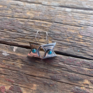 Turquoise and  Silver  Hour Glass Sheilds earrings