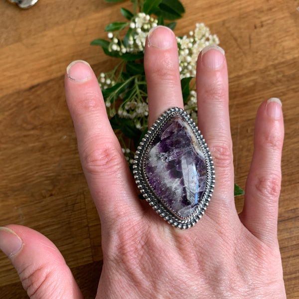 Size 7.5 Giant Amethyst and Silver Ring