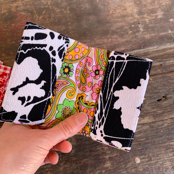 Black and white handmade vintage fabric wallet
