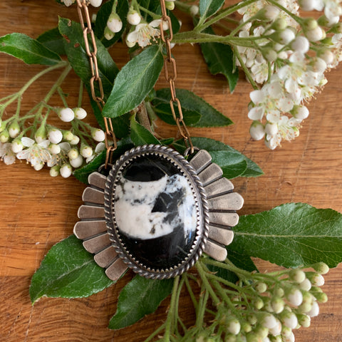 White Buffalo and Silver Shield pendant necklace