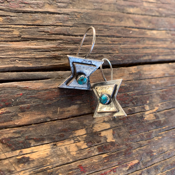Turquoise and  Silver  Hour Glass Sheilds earrings