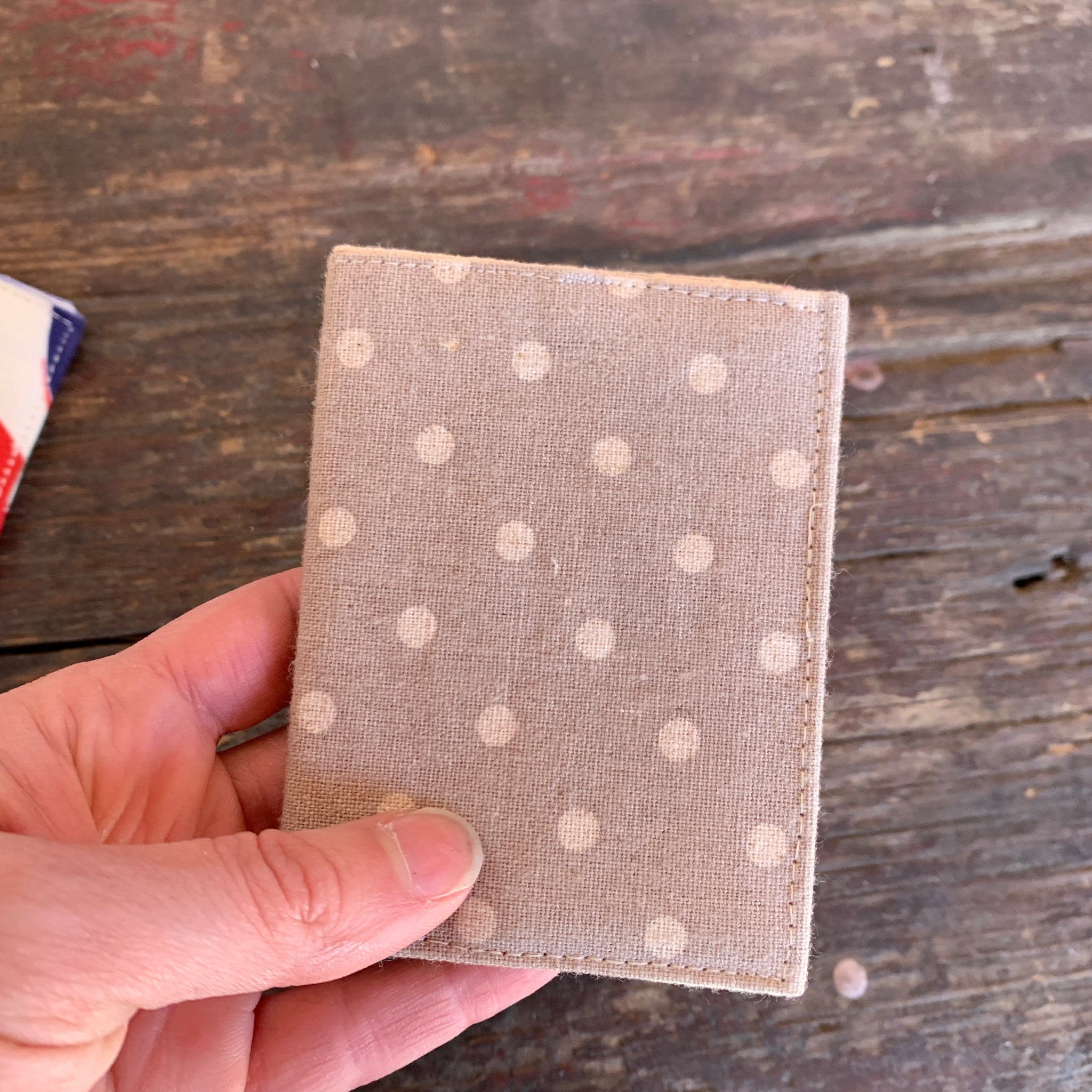 Grey with white polka dots handmade vintage fabric wallet